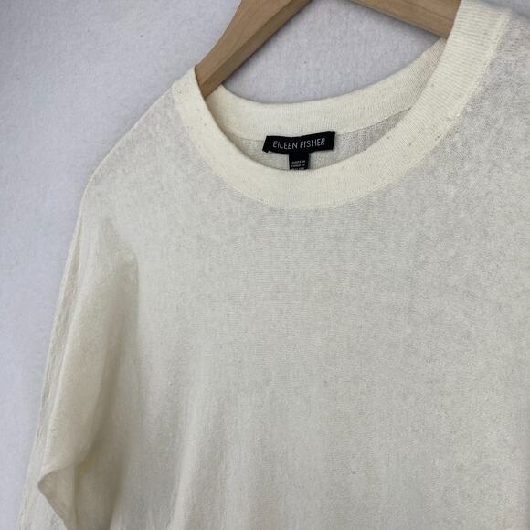 EILEEN FISHER Sweater 2XS Undyed Yarn Flecks Crewneck Pullover Off White - Picture 4 of 15